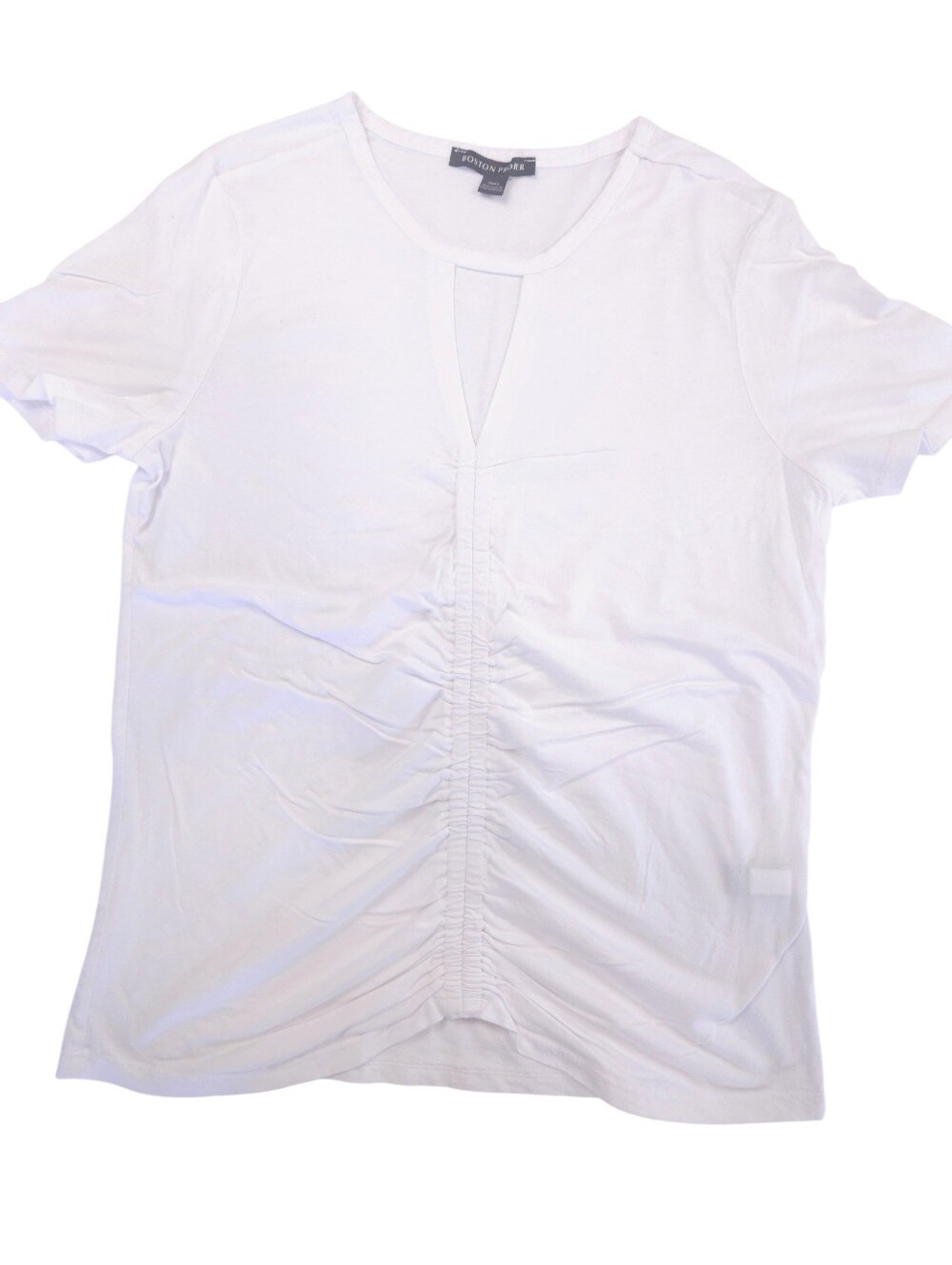 White Short-Sleeve Ruched Front Shirt Size Large